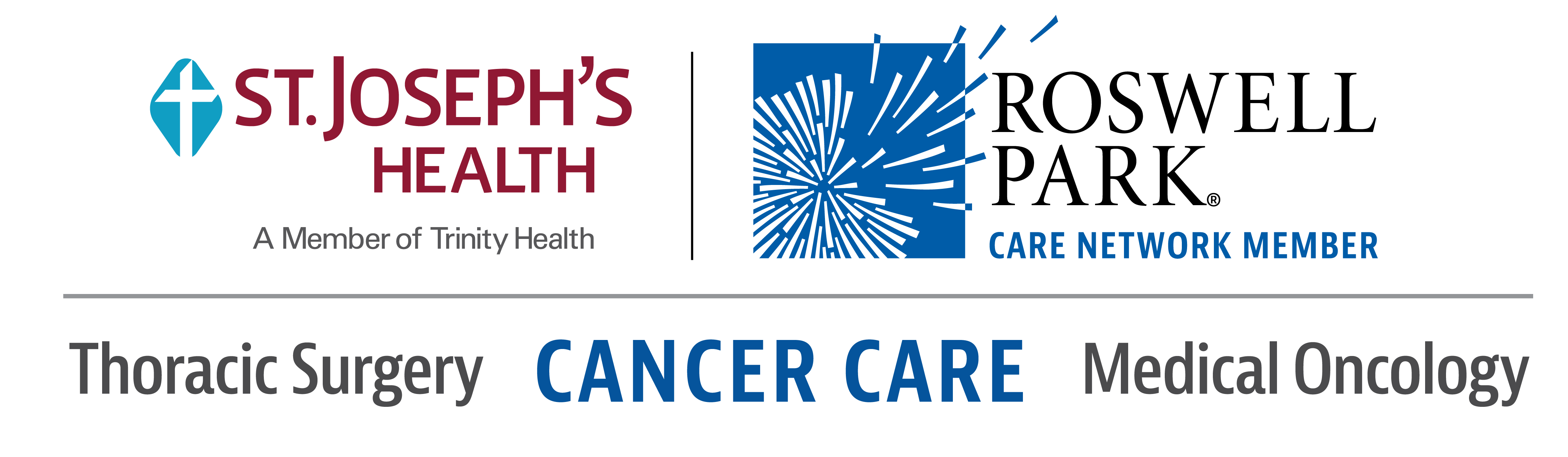 A co-branded logo for the medical oncology partnership between St. Joseph's Health and Roswell Park.